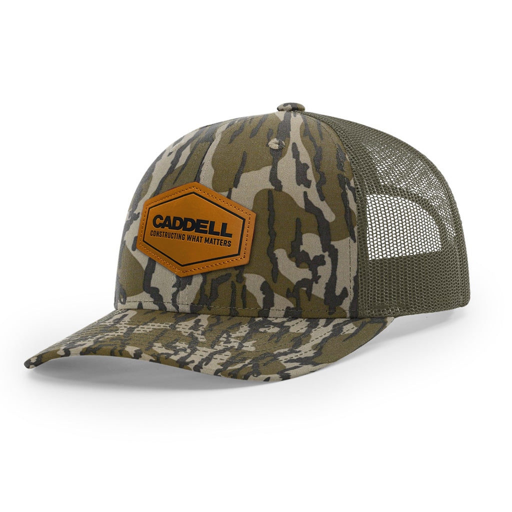 Richardson 112 Printed Five Panel Trucker w/ Leather Patch: Mossy Oak Bottomland