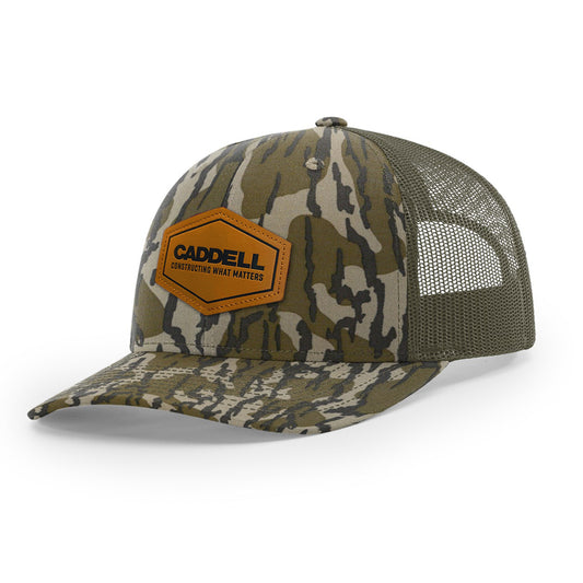 Richardson 112 Printed Five Panel Trucker w/ Leather Patch: Mossy Oak Bottomland
