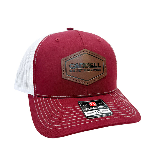 Richardson 112 Trucker w/ Leather Patch: Cardinal/White