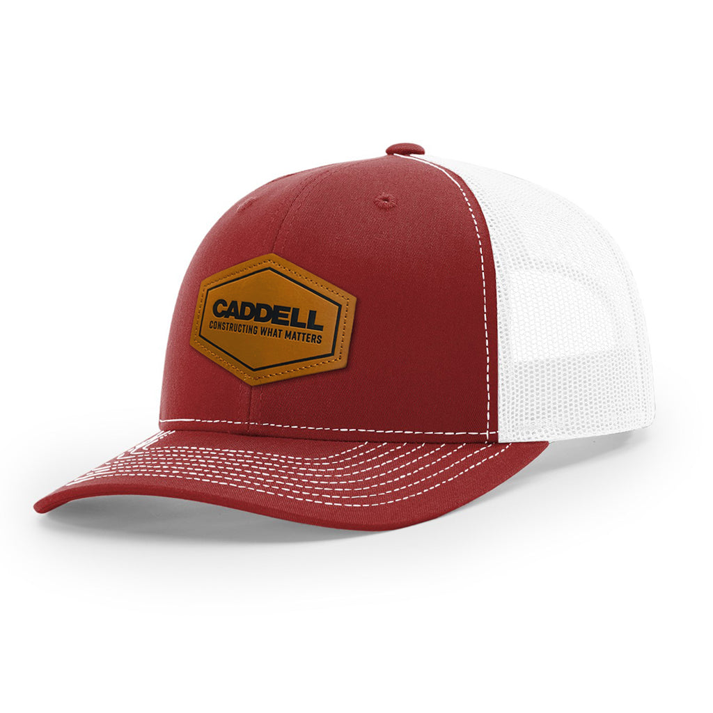 Richardson 112 Trucker w/ Leather Patch: Cardinal/White